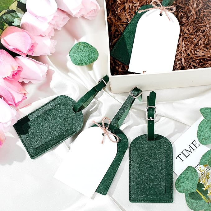 Amylove 48 Sets Leather Luggage Tags Bulk Wedding Favors Luggage Tags for Guests Bridal Gifts Wedding Bridal Shower Gift PU Leather with Name ID Card Tag for Guests