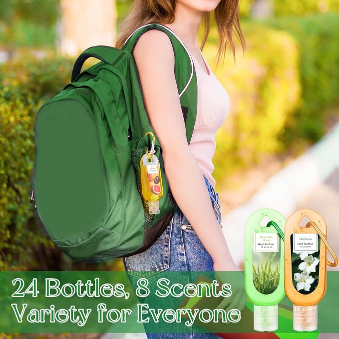 24 Pack Scented Hand Sanitizers Keychain Gift Mini Hand Sanitizer Gel Bulk 1 oz Travel Size Keychain Gift Set Summer Party Favors Thank You Gifts for Nurse Teacher Staff Back to School