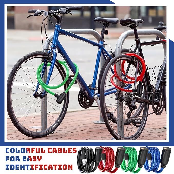Yexiya 20 Pcs Bike Locks Bulk, Each Anti Theft Bicycle Lock Cable with 2 Keys, 3.4 FT Long Bike Cable Lock for Protecting Bicycle, Electric Scooter, Motorcycle, Scooter, Fence, Toolbox, 4 Colors