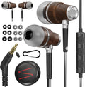 Symphonized Wired Earbuds 3.5mm Jack – Wooden Earphones with Mic & Volume Control, Plug In Ear Headphones Wire, Corded Ear Buds Wired Earbuds with Microphone for Computer, Laptop & Phone with Aux Cord