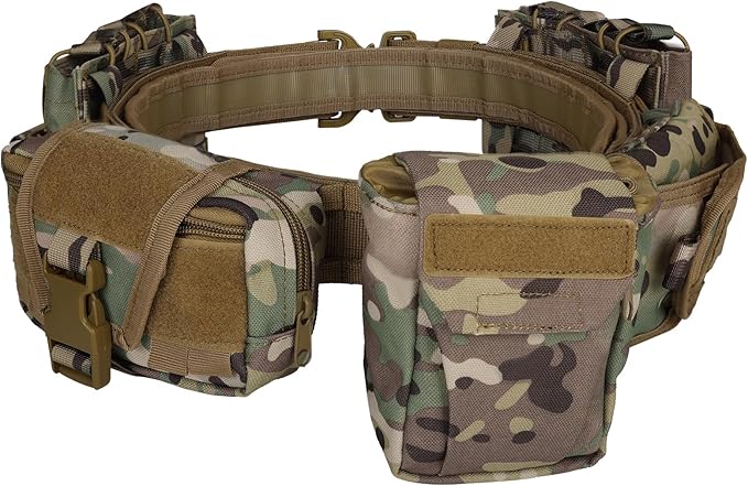 BOMTURN Battle Belt Tactical Belt with Accessories: Duty Belts Law Enforcement Combat Airsoft Police Belt with Pouches 7pcs