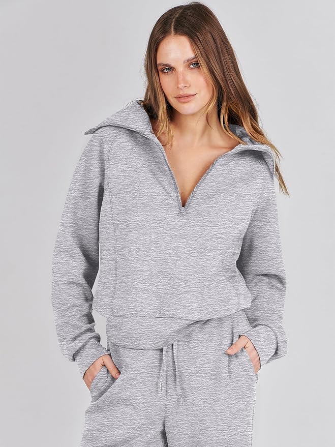 ANRABESS Women’s 2 Piece Outfits Half Zip Sweatshirt & Wide Leg Pants Airport Travel Lounge Matching Sets Sweatsuits Clothing