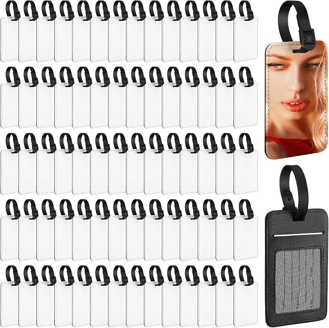 Frienda 72 Pieces Sublimation Luggage Tags Bulk PU Leather Name Label Blank Suitcase Heat Transfer Bag Card Business ID Card Holder Travel ID Tags for DIY Travel Suitcase Sports Bags Holder