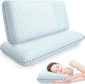CushyOasis Memory Foam Pillows for Side, Back and Stomach Sleepers, Set of 2, Bed Pillow with Washable Cover and Breathable Mesh, Bed Pillow for Sleeping (Blue，King Size)