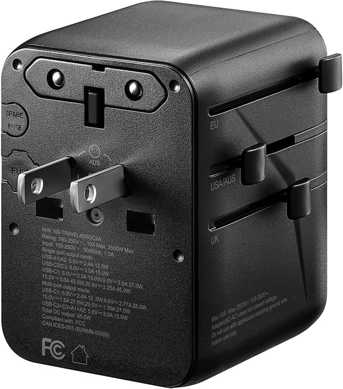 Insignia All-in-One Ground Travel Adapter Converter Series with USB Ports (45W All-in-1 Travel Adapter)