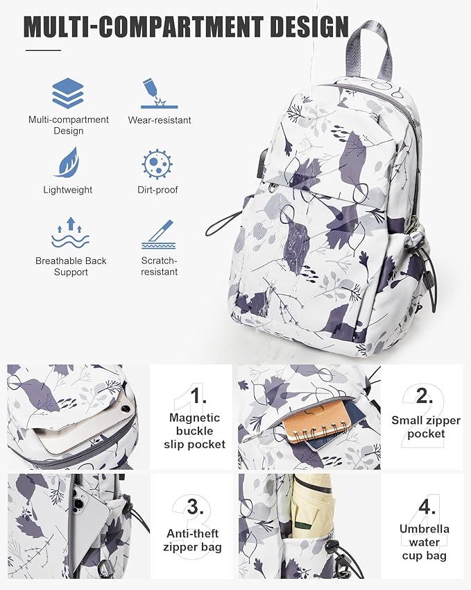 SEAFEW Small Sling Bag Crossbody Backpack Shoulder Bag for Men Women, Daypack Anti-Theft Cross Body Motorcycle Chest Bags, One Strap Tactical Backpack for Walking Biking Travel Cycling, Leaf White
