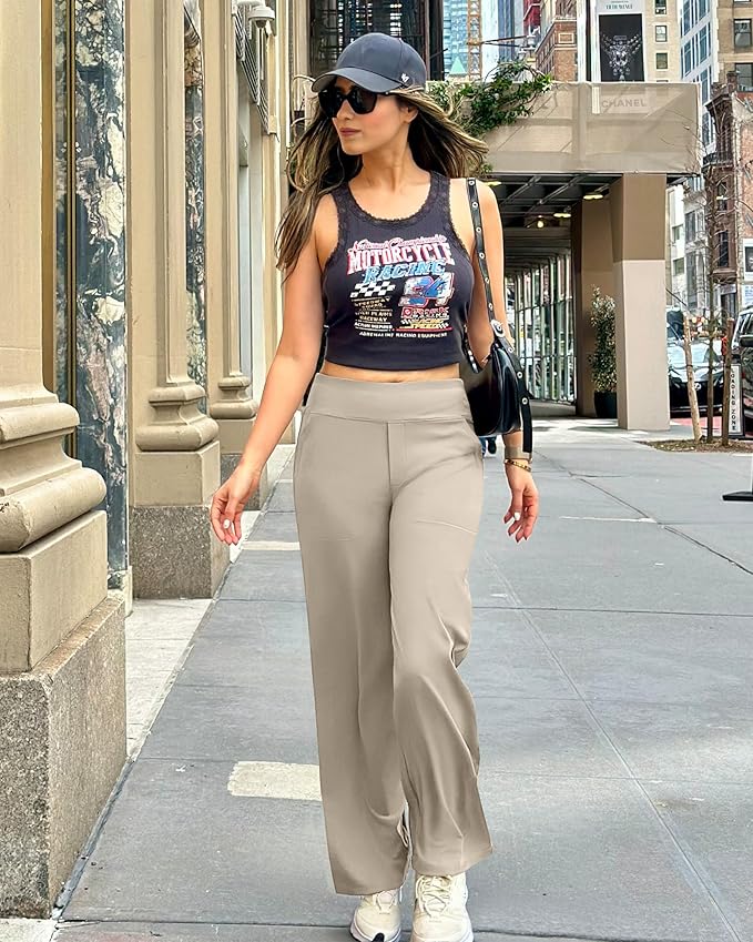 G4Free EverGoing Yoga Pants Women Wide Leg Pants with Pockets High Waist Stretch Dress Casual Sweatpants Petite/Regular/Tall