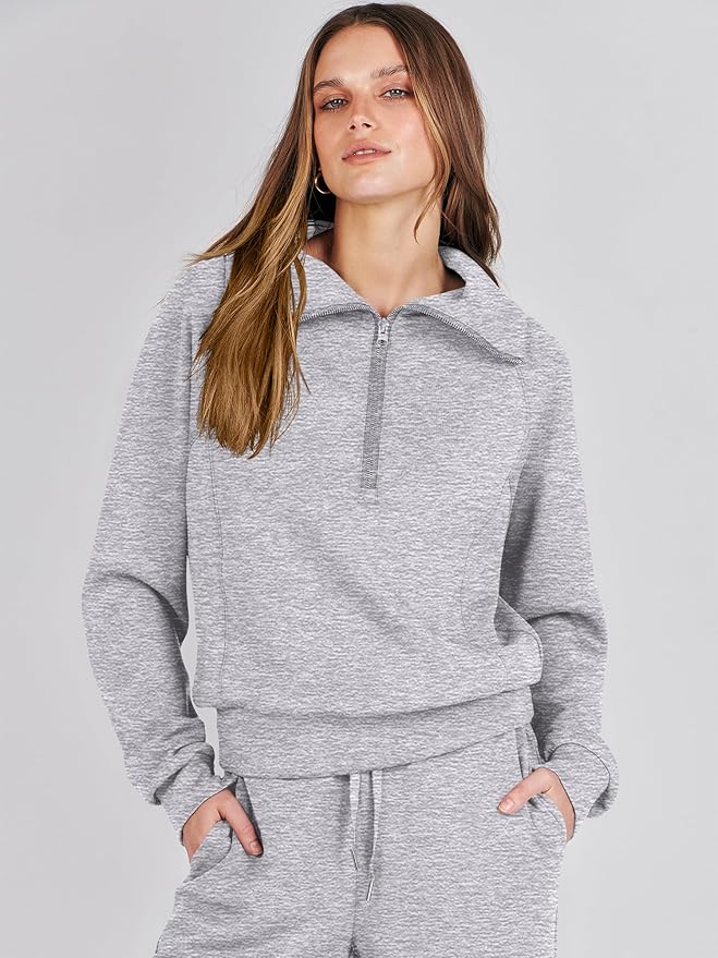 ANRABESS Women’s 2 Piece Outfits Half Zip Sweatshirt & Wide Leg Pants Airport Travel Lounge Matching Sets Sweatsuits Clothing