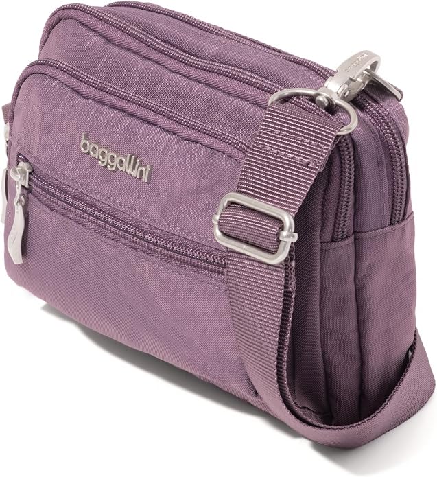 Baggallini Triple Zip Small Crossbody Bag for Women - Lightweight Convertible Fanny Pack Belt Bag