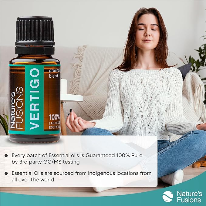 Nature's Fusions Vertigo Relief, Ginger Oil Nausea Relief Essential Oil Blends (15ml) - Fast-Acting Motion Sickness Relief, Morning Sickness Relief, Dizziness Relief, & Vertigo Medicine w/ Peppermint