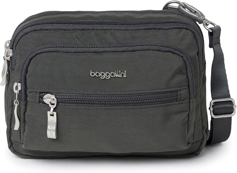 Baggallini Triple Zip Small Crossbody Bag for Women - Lightweight Convertible Fanny Pack Belt Bag