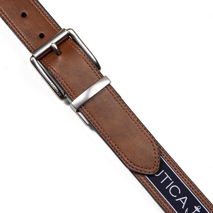 Nautica Men's Reversible Leather Belt | 2-in-1 | Classic | Everyday | Business | Work | Dress | Casual | Metal Buckle