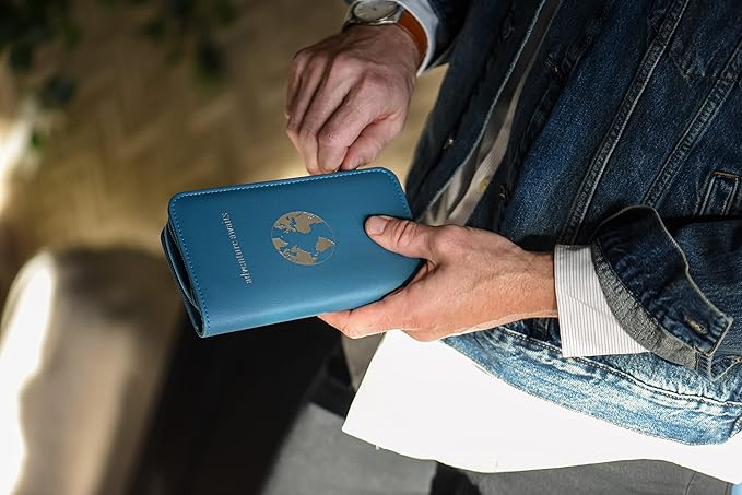 Phone Charging Passport Holder - Travel Wallet with Removable Power Bank holds money, cards, phone, travel docs- RFID Blocking - Compatible with All Phones - Travel Accessories