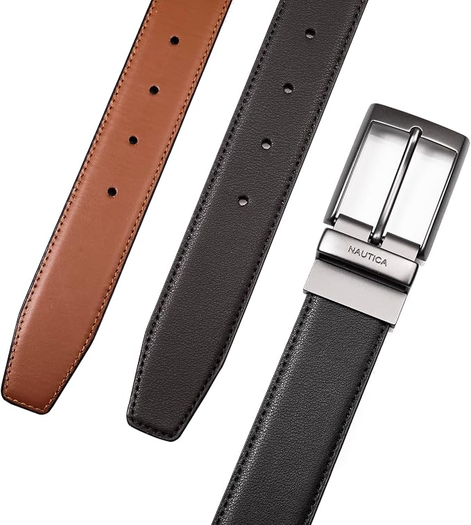 Nautica Men's Reversible Leather Belt | 2-in-1 | Classic | Everyday | Business | Work | Dress | Casual | Metal Buckle