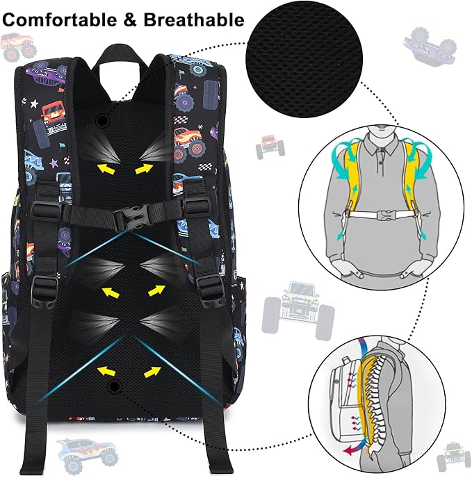 CAMTOP Kids Backpack for Boys, Preschool Toddler Backpack Kindergarten School Bookbag for Age 3-8(Monster Truck)