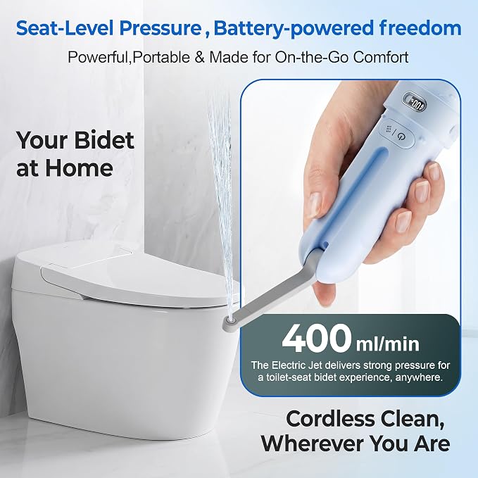 Portable Bidet for Travel | Bathroom - Rechargeable Electric Bidet Sprayer with 3 Pressure | Waterproof for Ultimate Personal Hygiene Cleaning at Home Office and Camping (Blue)