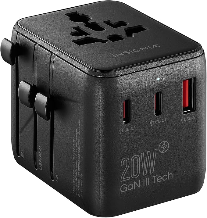 Insignia All-in-One Ground Travel Adapter Converter Series with USB Ports (20W All-in-1 Travel Adapter)