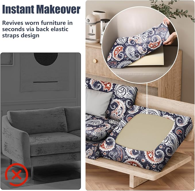 8Pcs Stretch Patio Cushion Covers, Outdoor Couch & Sofa Replacement Slipcovers for Patio Furniture Cushion Covers, Washable Reusable Furniture Protector