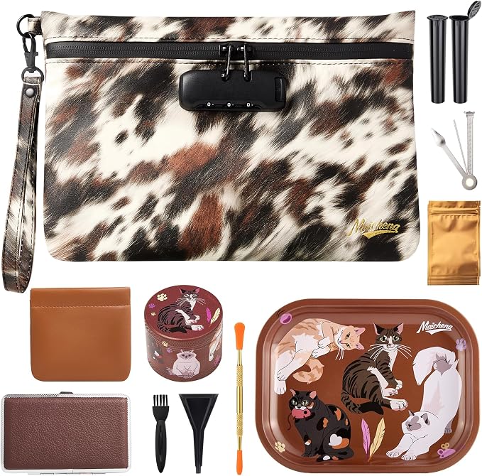 Storage Bag with Combination Lock and Accessories Carbon Lined Bag Container Travel Medicine Cosmetic Organizer Great Gifts for Women