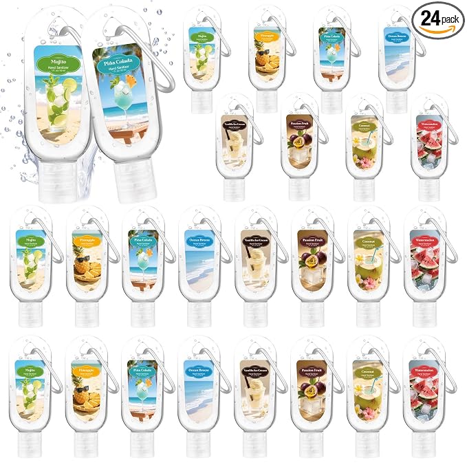 24 Pack Summer Scented Hand Sanitizers Keychain Gift Mini Hand Sanitizer Gel Bulk 1 oz Travel Size Gift Set Watermelon Fruit Scented Summer Party Favors Goodie Bag Stuffer Back to School