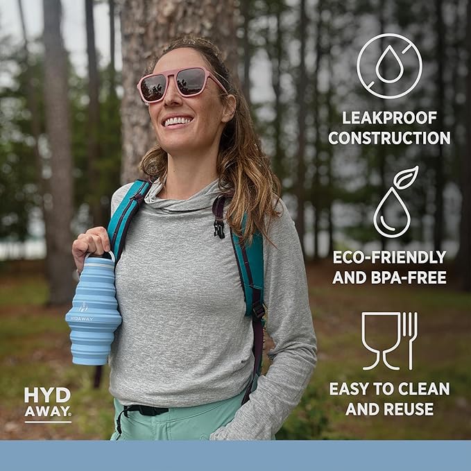 HYDAWAY Hydration Travel Pack - 25oz Collapsible Water Bottle with Flip-Top Lid and Protective Travel Case - BPA-Free, Leak-Resistant, Reusable Bottle for Traveling, Hiking, and Daily Use