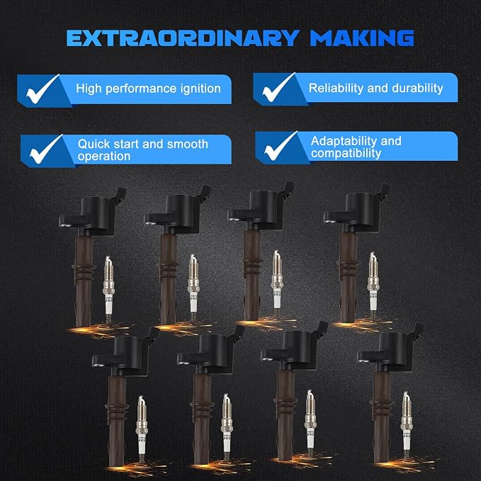 8PCS FD509 Ignition Coil + 8PCS SP509 Iridium Spark Plugs Ignition Coils Pack Fits for 2008-2010 F-150, 2008-2014 Expedition, 2009-2014 Navigator 4.6L 5.4L 6.8L, Coil Pack Set Aftermarket Parts