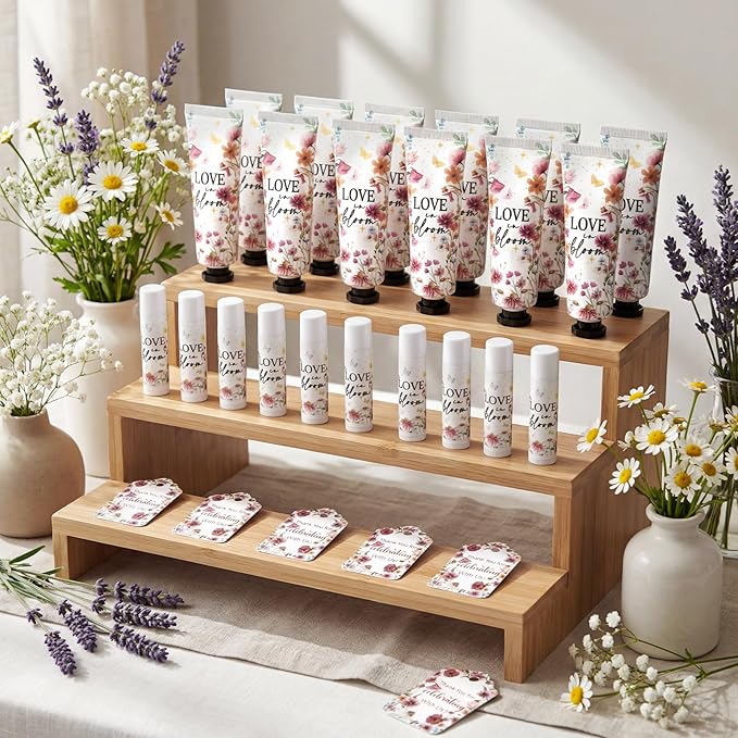 24 Sets Love Is in Blooming Hand Cream and Lip Balm Gift Pink Floral Wildflower Bridal Shower Favors for Guest Travel Size Hand Lotion and Lip Balm Bulk Bridal Shower Birthday Party Supplies