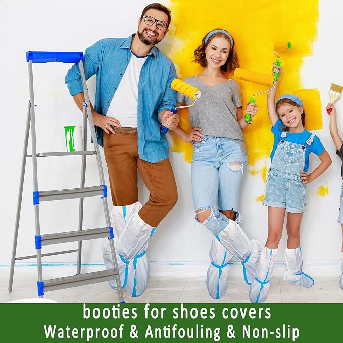 140 Pcs(70 Pairs) Hazmat Shoe Covers Disposable & Boot Foot covers,Reusable,Non-slip,Waterproof for booties White 18inches Tall
