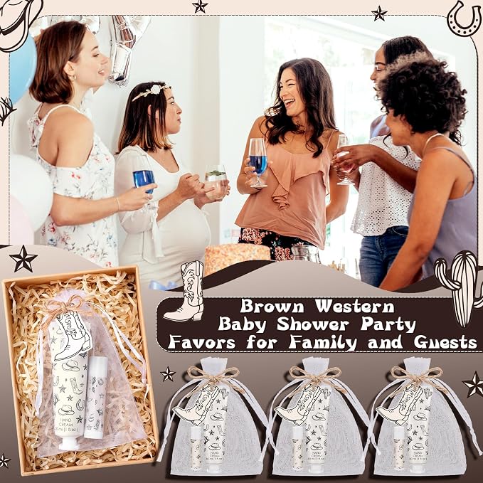 30 Sets Brown Western Baby Shower Party Favors Hand Creams and Lip Balms Gift Bulk for Guests Disco Boots Travel Size Hand Lotion and Lip Balm Gifts for Birthday Bridal Shower