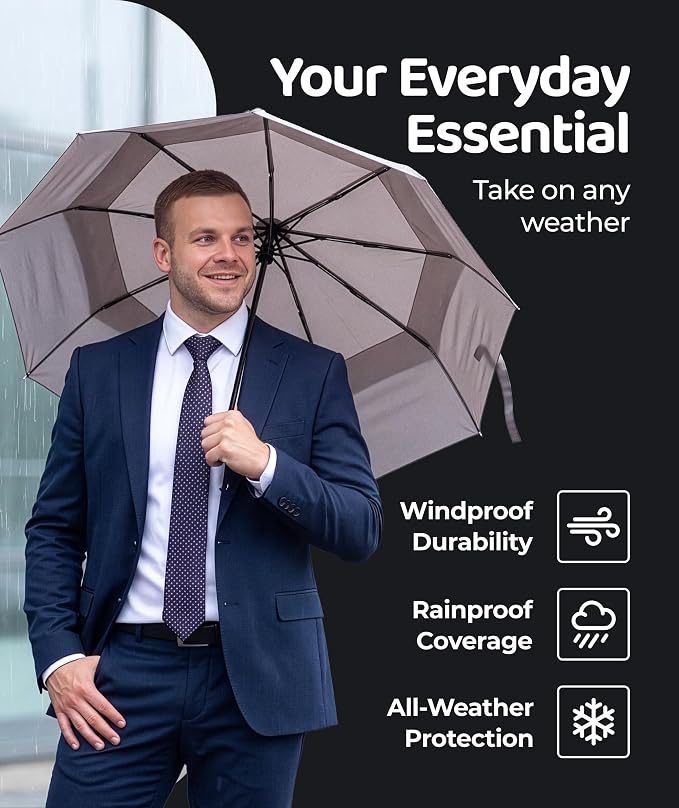 Repel Windproof Travel Umbrella - Compact & Withstands Winds up to 100MPH , Strongest Premium Auto Folding Umbrella for Rain and Sun - Durable, Light & Portable for Women & Men , Fits Backpack & Cars