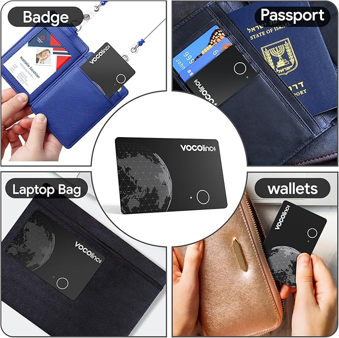VOCOlinc Air Tag Smart Card for Android & iOS, New Dual System Rechargeable Wallet Tracker Work with Google Find Hub or Apple Find My APP, Item Finder Locator for Luggage, Suitcase. Slim 1.6mm, 1 Pack