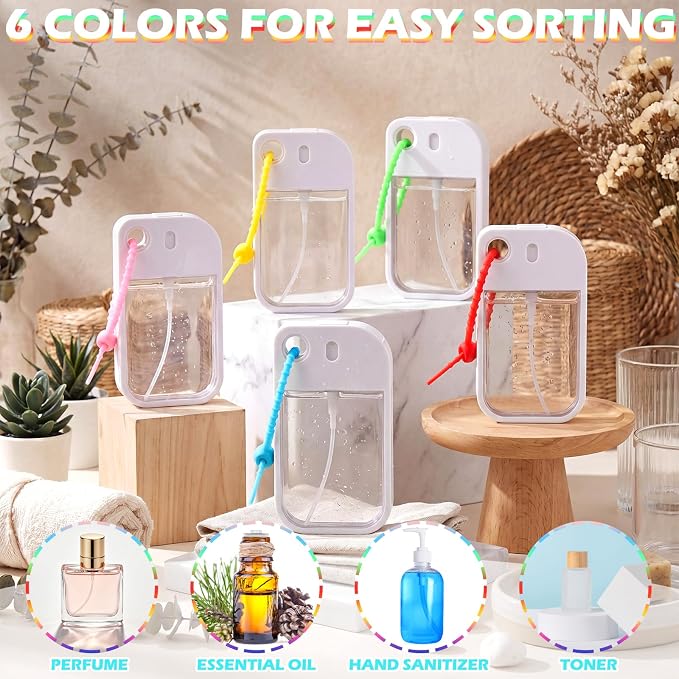 Rtteri 50 Pcs Empty Hand Sanitizer Spray Bottle Travel Size Mini Hand Sanitizer Rubber Lanyard Portable Refillable Perfume Bottle Funnel Dropper for Purse Backpack Party Favor (White,40 ml,Rect)