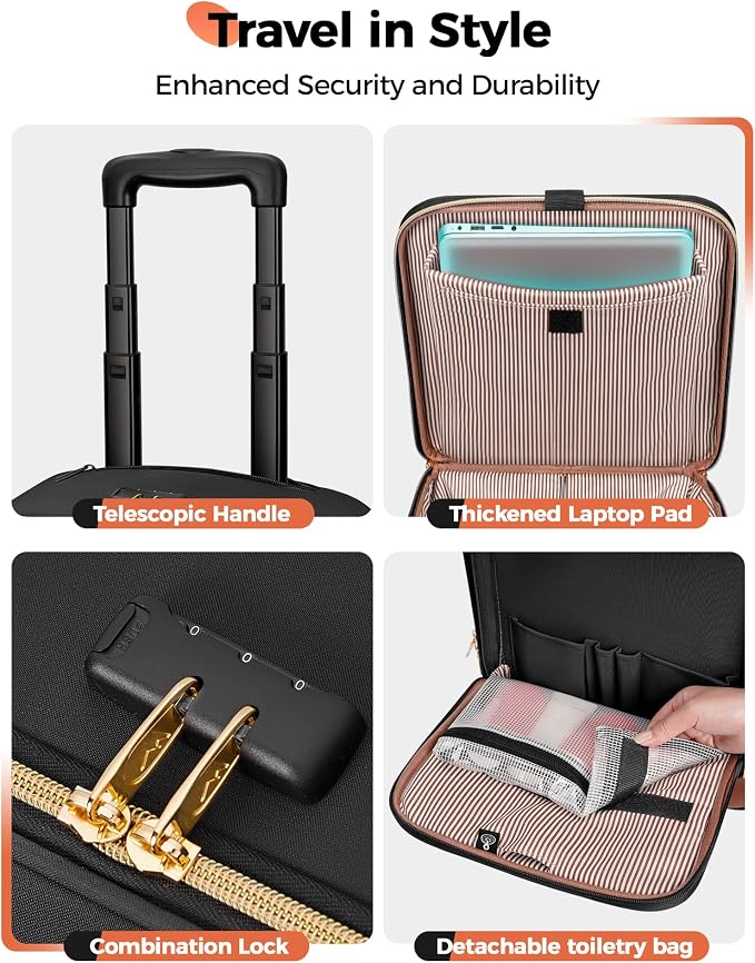 MATEIN Underseat Carry On Luggage with Spinner Wheels, 16 Inch Rolling Laptop Bag Women, Wheeled Briefcase 18x14x8 Personal Item Travel Bag, Small Airline Approved Roller Suitcase for Travel Work