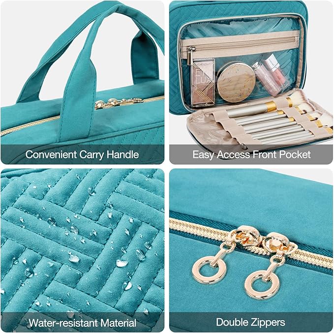BAGSMART Toiletry Bag Hanging Travel Makeup Organizer with TSA Approved Transparent Cosmetic Bag Makeup Bag for Full Sized Toiletries, Medium-Blue