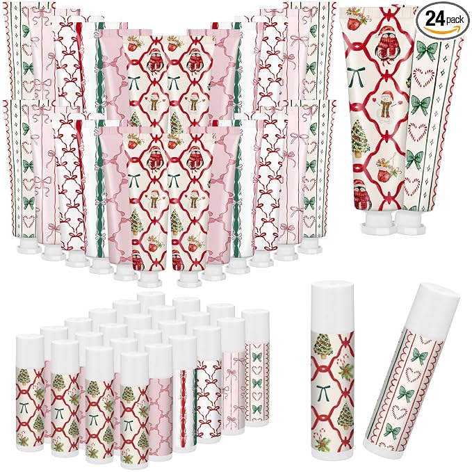 48 Pcs 24 Sets Valentine's Day Hand Cream and Lip Balm Bulk Gift Set, 6 Scents Coquette Bow Valentine's Day Travel Size Hand Lotion Lip Care Gift for Women Staff Coworkers