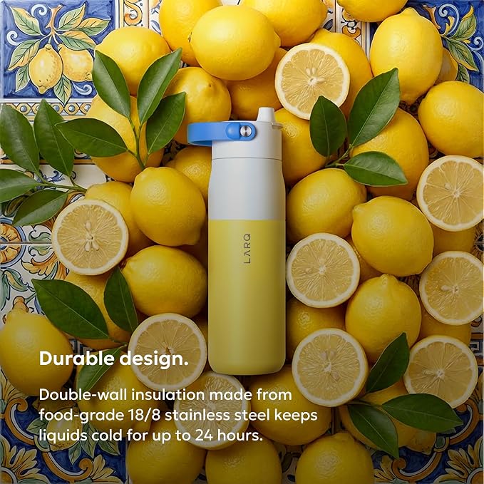 LARQ Swig Top — Insulated Stainless Steel Water Bottle with Straw, Detachable Silicone Handle, Vacuum 24h Cold, BPA-Free Metal Bottle for Gym, Travel, Office — 23 oz, Limoncello Yellow