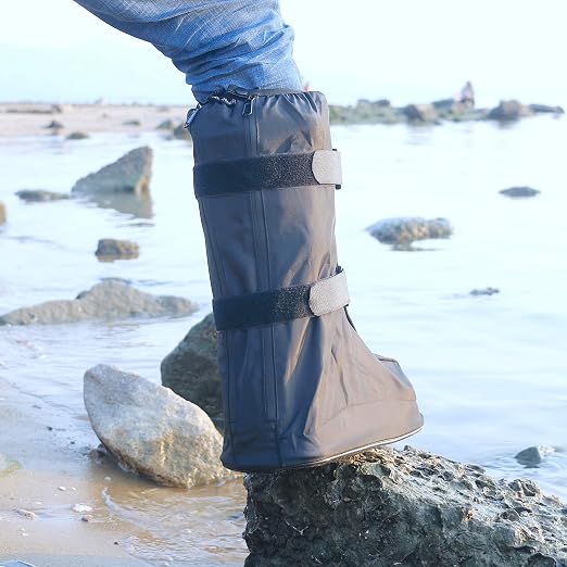 Walking Boot Cover for Medical Fracture Cast Black Tall, X-Large | Water Resistant Slip Resistant Rubber Sole Easy On and Off Snug Fit