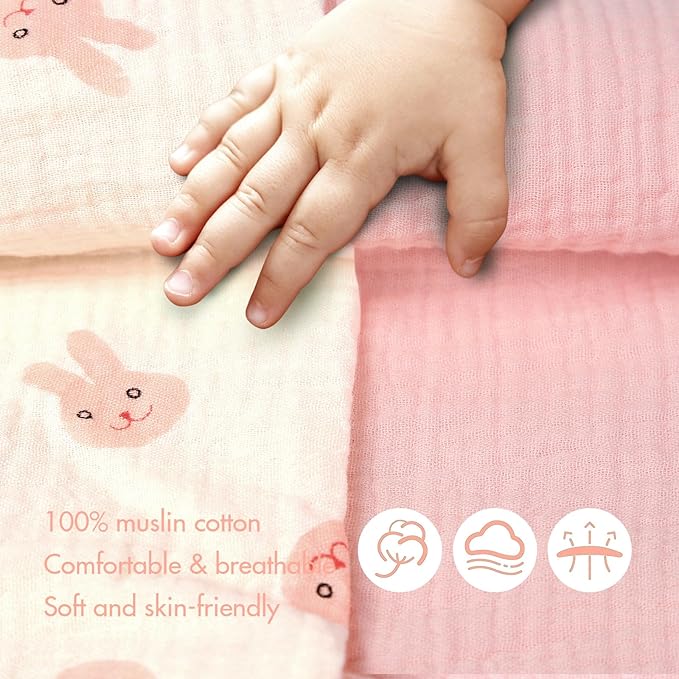ANYEDDE 2-Pack Nursing Covers for Breastfeeding - Lightweight, Breathable Baby Breastfeeding Covers with Arch Neckline & Adjustable Straps, Pink & Bunny Design, Muslin Privacy Nursing Cover for Women