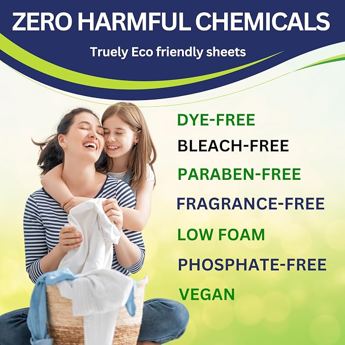 Fragrance-Free Laundry Detergent Sheets, 64 Loads, Laundry Sheets for HE & Standard Washers, Plastic-Free Packaging