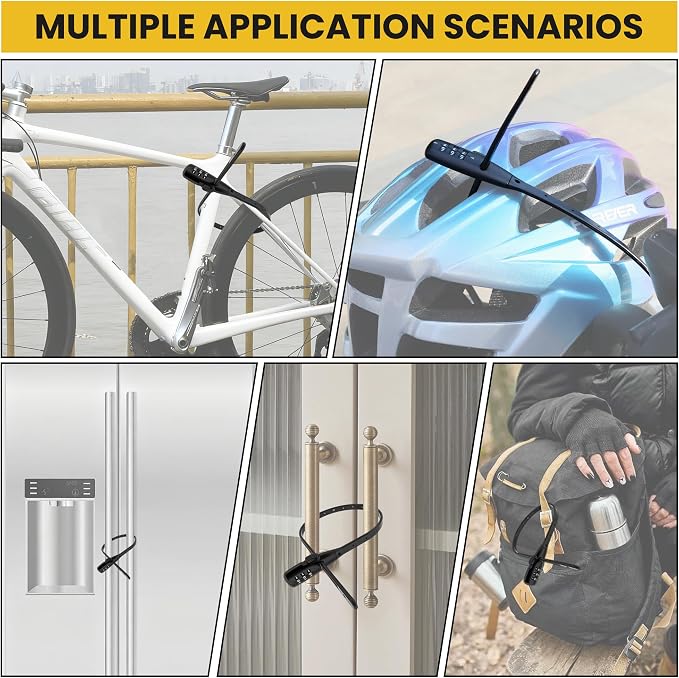 Zip Tie Lock, Adjustable Cable Lock with Combination - Cafe Quick Combo Lock Security for Bicycle Racks, Kids Bikes, Motorcycle Helmets, Strollers, Skis, Sheds, Cabinets (2 Pack)