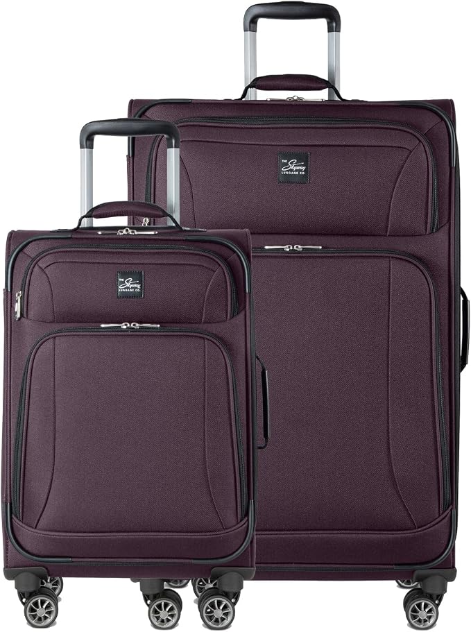 Skyway Epic Softside 2-Piece Luggage Set - Lightweight Suitcase with Wheels | TSA Approved Travel Bag | Spinner Suitcase | Luggage Set with Telescoping Handle, 20", & 28", Plum