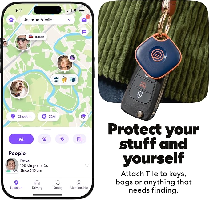 Tile by Life360 Mate Bluetooth Tracker, Keys Finder and Item Locator for Keys, Bags and More. Phone Finder. Both iOS and Android Compatible. 1-Pack (Navy Blaze)