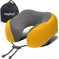 napfun Neck Pillow for Traveling, Upgraded Travel Neck Pillow for Airplane 100% Pure Memory Foam Travel Pillow for Flight Headrest Sleep, Portable Plane Accessories, Yellow
