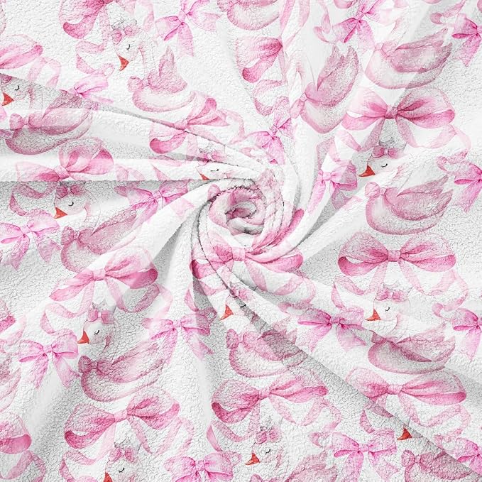 Pink Bow Sofa Slipcover Kawaii White Swan Non Slip Fuzzy Pet Couch Covers for Sofa,Cute Ribbon Bowknot Dreamy Princess Style Bow Tie Sofa Cover Furniture Protector Couch Soft for Kids,71" x 102"