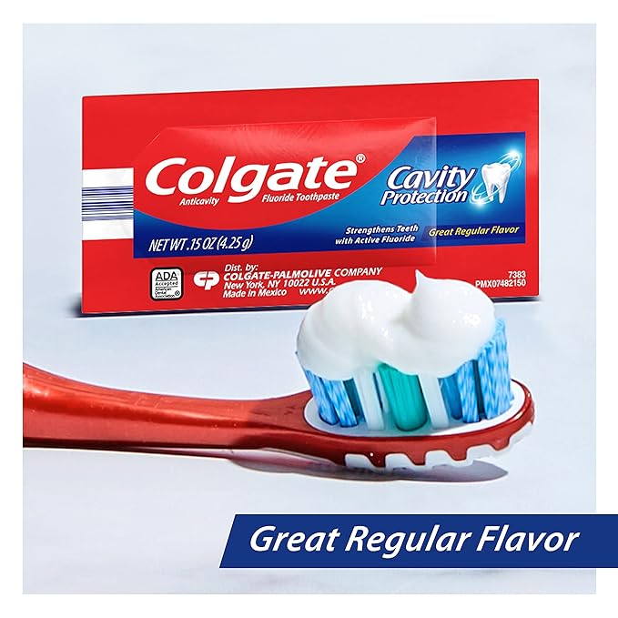 Colgate Cavity Protection Toothpaste with Fluoride, Great Regular Flavor, Travel Size Toothpaste, 0.15 Ounce Sachet, 1000 Pack