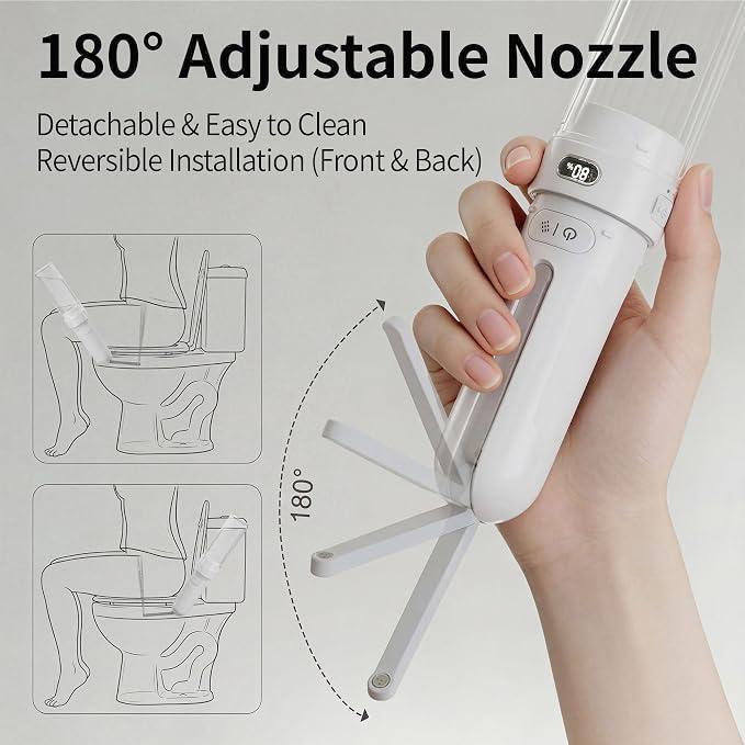 Portable Bidet for Travel, Personal Hygiene Sprayer Bottle for Women Men, Mobile Bidet Portable for Toilet,Electric Handheld High-Pressure Foldable USB-C Battery-Powered（White）