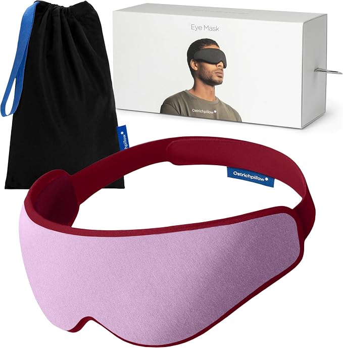 Ostrichpillow Eye Mask, Sleep Mask for Men Women 100% Blackout, No Pressure On Eyes, Soft & Breathable, Adjustable Fit, Travel Bag Included