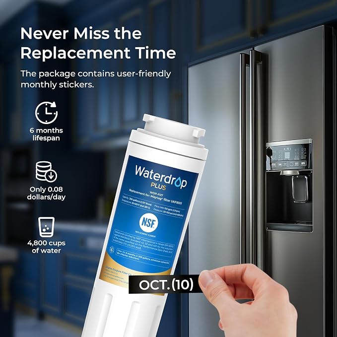Waterdrop Plus UKF8001 NSF 401,53 Certified Refrigerator Water Filter, Reduce PFAS, Replacement for Whirlpool® Everydrop® Filter 4, EDR4RXD1, Maytag® UKF8001AXX, 2 Filters (Packaging May Vary)