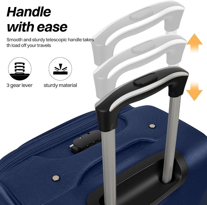 28" Large Softside Expandable 15% Checked Luggage with Double Spinner Wheels LOCK,Lightweight Travel Suitcase for Men/Women（Navy-Grey,28in）