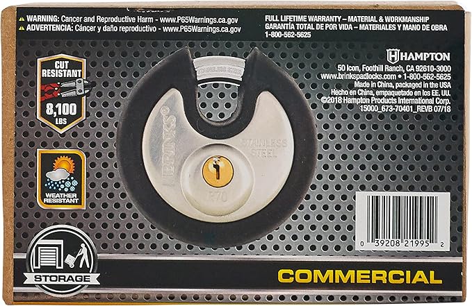 BRINKS Heavy Duty Padlock with Key - 70mm Discus-Shaped Keyed Lock for Storage Shed, Garage, Storage Lockers, Sliding Doors, Tool Box, and Cabinets, 4 Pack